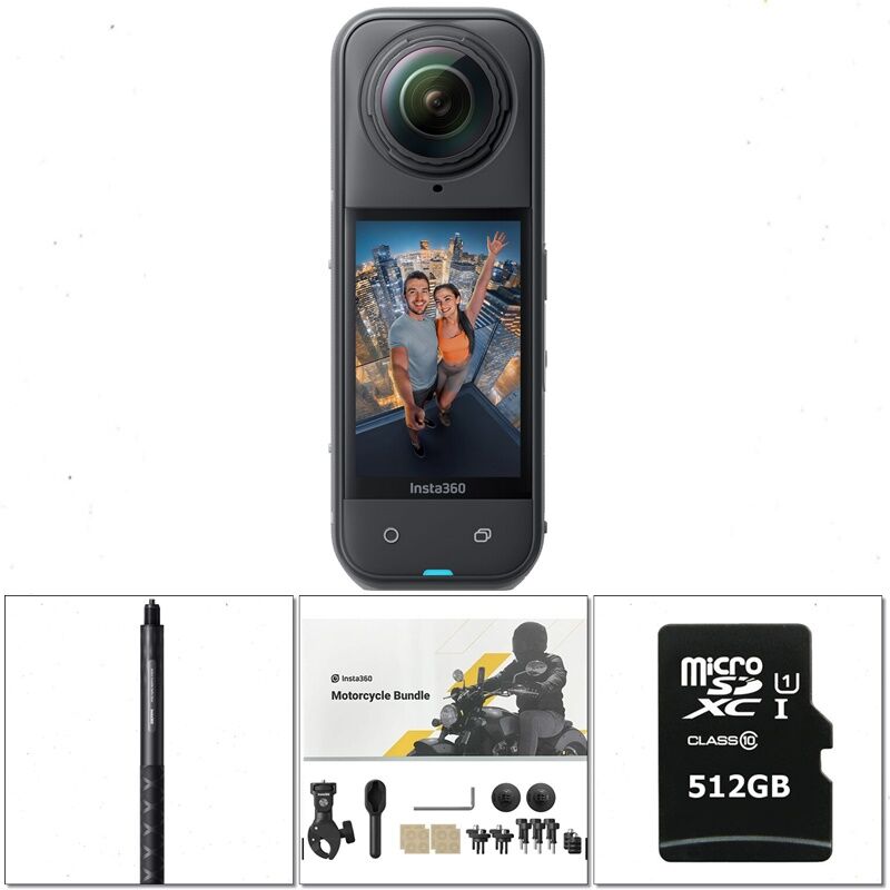 Insta360 X5 Motorsiklet Kiti (Action Görünmez Çubuk, 512GB Hafıza Kartı Dahil)
