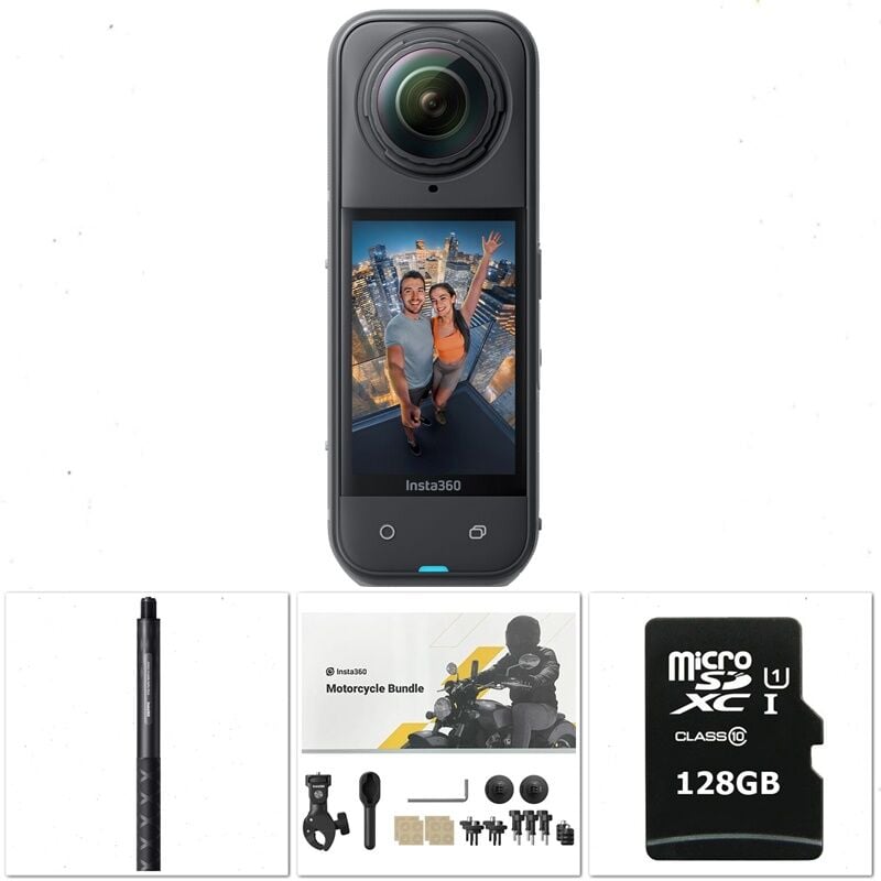 Insta360 X5 Motorsiklet Kiti (Action Görünmez Çubuk, 128GB Hafıza Kartı)