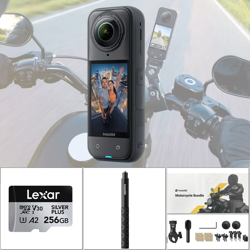 Insta360 X5 Motorcycle Bundle (Görünmez Çubuk, 256GB Hafıza Kartı Dahil)