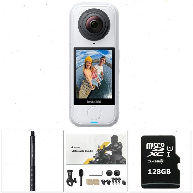 Insta360 X5 360° 8K Kamera (Beyaz) Motor Kit, Action Çubuk, 128GB Kart