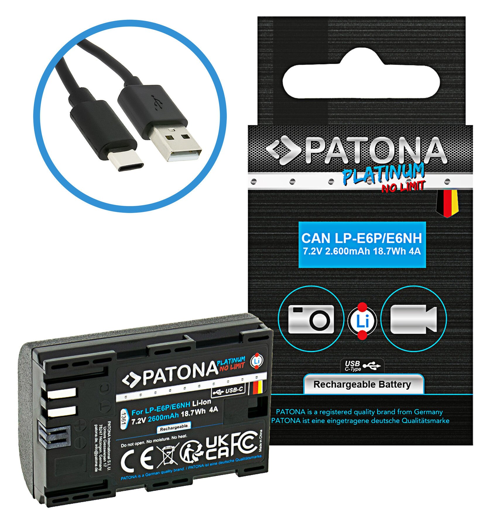 PATONA 1361 Platinum Battery with USB-C Input f. Canon LP-E6NH