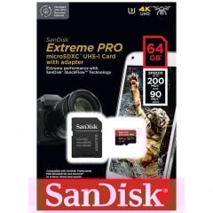 SanDisk 64GB Extreme Pro MicroSDXC Hafıza Kartı (200mb/s)