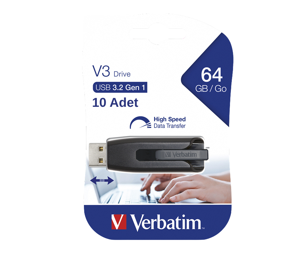 VERBATIM 49174 - 64GB STORE 'N' GO V3 USB 3.2 GEN 1 DRIVE 10 ADET