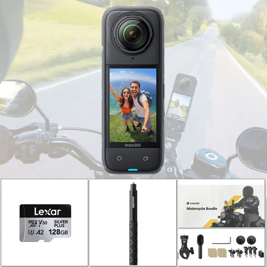 Insta360 X4 + Görünmez Çubuk + Motosiklet Kiti + 128GB Kart