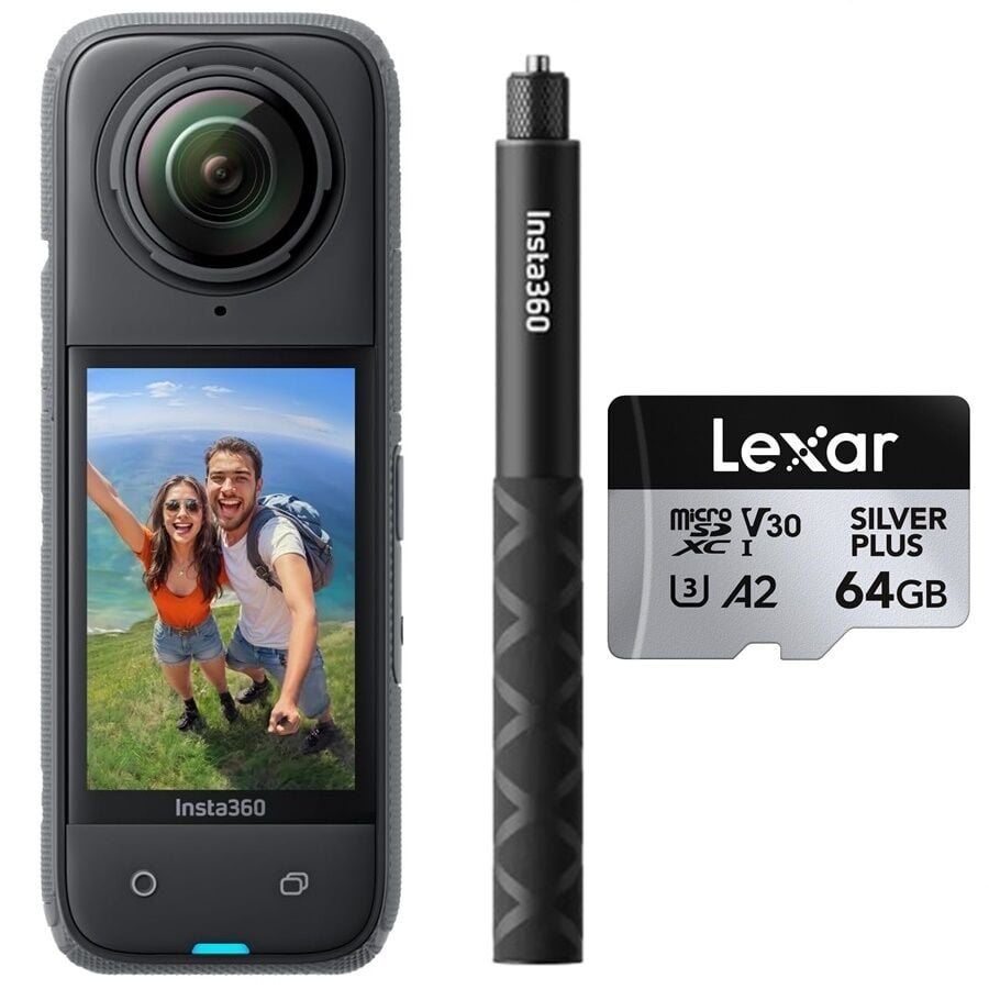 Insta360 X4 + 114cm Selfie Stick + 64GB Micro SD Hafıza Kartı