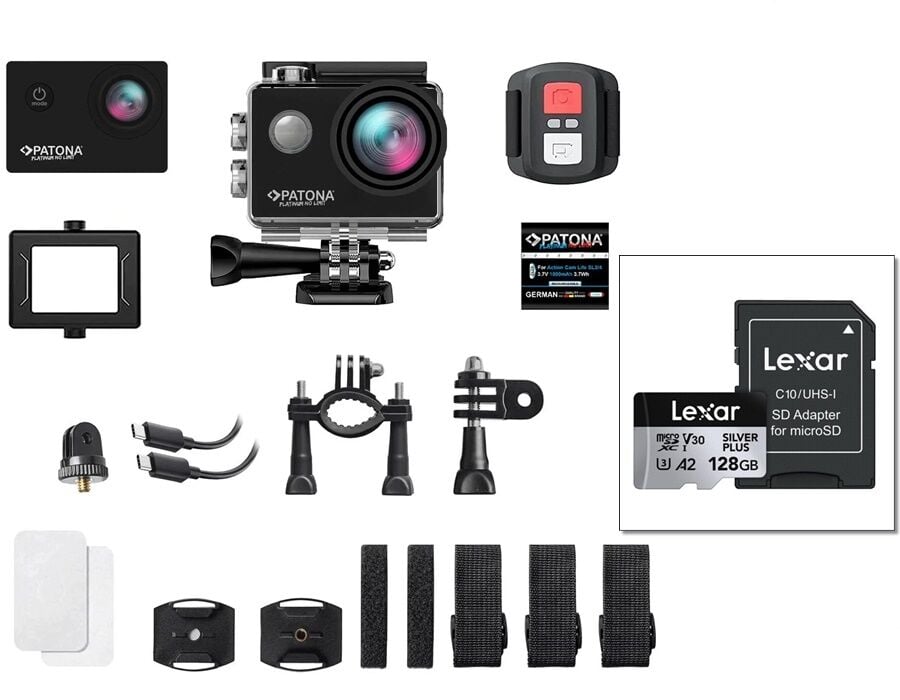 Patona SL3 Aksiyon Kamera Full Kit (128GB Kart)
