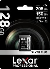 Lexar Professional 128GB 205 MB/s Silver Plus SD Hafıza Kartı