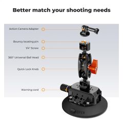 K&F Concept KF31.100 4,5'' Kamera Vantuzu  Sihirli Kol Cep Telefonu Kelepçesi ve GoPro Adaptör ile