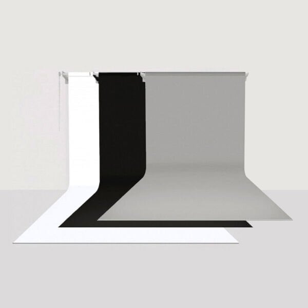 GDX Sabit Kumaş Beyaz - Siyah - Gri 3'lü Fon Perde Seti 2.70x5.80 Metre - Tavan ve Duvar İçin