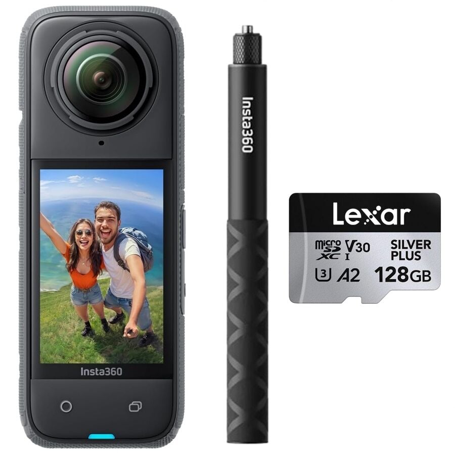 Insta360 X4 + 114cm Görünmez Çubuk + 128GB MicroSD Hafıza Kartı