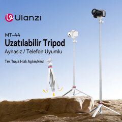 Ulanzi MT-44 149cm 2si 1 Arada Hızlı Açılır Selfie Çubuğu Tripod Telefon Kamera Uyumlu Beyaz - 2503E