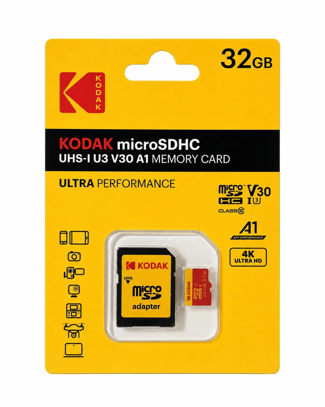 KODAK 32GB UHS-I U3/V30/A1 Micro sd kart