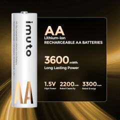 Imuto 3600mWh AA Şarj Edilebilir Lityum Pil (4’lü Paket)