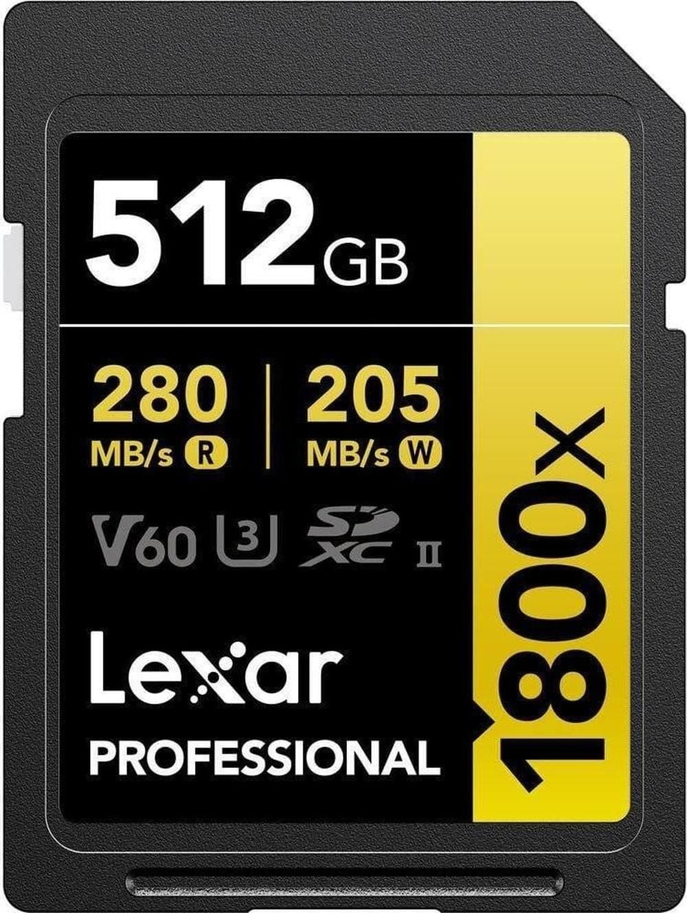 Lexar 512GB 280MB/s Profesyonel 1800x SDXC UHS-II V60 Hafıza Kartı (Gold Serisi)